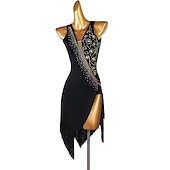 cheap Latin Dancewear-Latin Dance Dress Tassel Crystals / Rhinestones Women&#039;s Performance Daily Wear Sleeveless Spandex
