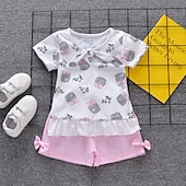 cheap Sets-Girls&#039; 3D Cartoon Bow T-shirt &amp; Shorts Short Sleeve Chic &amp; Modern Basic Casual Kid&#039;s