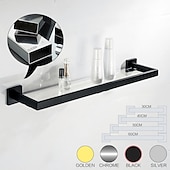 cheap Shower Caddy-Bathroom Shelves Bathroom Tempered Glass Shelf, Sainless Steel Shower Wall Shelves No Drilling Towel Racks Rectangular 1 Tier Wall Mounted Mirror Front Shelf