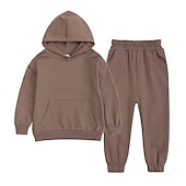 preiswerte 3D-Sets für Jungen-Kinder Jungen Kapuzenpulli &amp; Hose Kleidungsset 2 Stück Langarm Grün Blau Grau Volltonfarbe Baumwolle Strasse Lässig / Alltäglich Streetstyle Sport Standard / Herbst / Winter