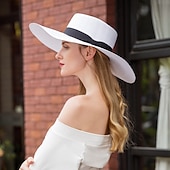 cheap Party Hats-Hats Polyester Straw Hat Sun Hat Casual Holiday Simple With Bowknot Headpiece Headwear