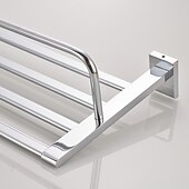 economico Mensole per il bagno-portasciugamani multifunzione portasciugamani pieghevole moderno mensola da bagno in ottone massiccio con ganci a parete argentato