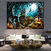 halpa halloween seinävaatteita-halloween koristeet kuvakudos jack o lyhty kurpitsa sisustus seinä taide suuri riippuva kuvakudos seinämaalaus sisustus valokuva tausta peitto verho koti makuuhuone olohuone lepakko kummitus talo