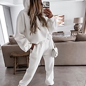 cheap Women&#039;s Tracksuit-Women&#039;s Active Streetwear Tracksuit Pants Sets Sweatshirt Long Sleeve Hooded Solid Color Sports Outdoor Casual Black White Green Fall &amp; Winter Regular Fit