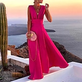 cheap Vacation Dresses-Women&#039;s Casual Dress Swing Dress Long Dress Maxi Dress Blue Light Green Fuchsia Sleeveless Floral Print Spring Summer V Neck 2023 S M L XL XXL