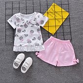cheap Sets-Girls&#039; 3D Cartoon Bow T-shirt &amp; Shorts Short Sleeve Chic &amp; Modern Basic Casual Kid&#039;s