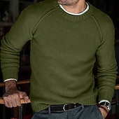 abordables suéter de los hombres-Hombre Pulóveres Pull-over Tejer De Punto Color sólido Cuello Barco Elegante Estilo retro Diario Ropa Invierno Otoño Verde Trébol Negro S M L