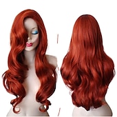 baratos Perucas de festa-peruca de sereia jessica rabbit ondulado longo cabelo ruivo cobre pequena sereia princesa ariel resistente ao calor cosplay traje peruca peruca de carnaval
