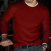 abordables suéter de los hombres-Hombre Pulóveres Pull-over Tejer De Punto Color sólido Cuello Barco Elegante Estilo retro Diario Ropa Invierno Otoño Verde Trébol Negro S M L