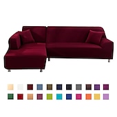 abordables Housse de canapé-housse de canapé extensible bordeaux housse élastique canapé sectionnel fauteuil causeuse 4 ou 4 ou 3 places forme L gris solide doux durable lavable