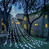 abordables Luces de Navidad-Cadena de luces para árbol de Navidad, decoración al aire libre, cadena de luces de estrellas, 8 modos de enchufe, 350 led, cascada, árbol de Navidad, topper de estrella, luz de hadas para patio,