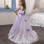 cheap Flower Girl&#039;s Dresses-Flower Girl Dress Girls&#039; Dress Lace Dress Formal Dress Princess Dress Formal Performance Wedding Elegant Vintage Princess Lace Bow Floral Sleeveless Crew Neck White Pink 4-13 Years