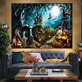 halpa halloween seinävaatteita-halloween koristeet kuvakudos jack o lyhty kurpitsa sisustus seinä taide suuri riippuva kuvakudos seinämaalaus sisustus valokuva tausta peitto verho koti makuuhuone olohuone lepakko kummitus talo