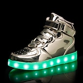 abordables Zapatillas de hombre-Zapatillas altas con luces LED doradas para hombre: zapatos brillantes con suelas brillantes recargables para fiestas y ropa informal