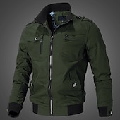 cheap Men&#039;s Jackets &amp; Coats-Men&#039;s Bomber Jacket Lightweight Jacket Summer Jacket Work Jacket Sports Climbing Windproof Warm Patchwork Fall Solid Color Stand Collar Cotton Black Army Green Red Blue Khaki Jacket