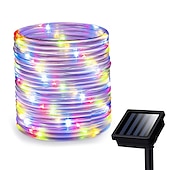 ieftine Alimentare Energie Solară-lumini de frânghie solare în aer liber alimentate cu energie solară tuburi impermeabile în aer liber cu 100 de leduri 35,7 picioare 8 moduri sârmă de cupru lumini de zână pentru gard de grădină patio curte petrecere nuntă sală de Crăciun