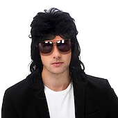 preiswerte Historische Perücken-Lustige Männer Perücke 70er 80er Perücke Rock Perücke 70er 80er Disco Mullet Perücken für Männer Hippie Lange Wellen 60er Männer Perücke für Party Faschingskostüm Nur Perücke Halloween Perücken