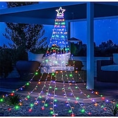 abordables Luces de Navidad-Cadena de luces para árbol de Navidad, decoración al aire libre, cadena de luces de estrellas, 8 modos de enchufe, 350 led, cascada, árbol de Navidad, topper de estrella, luz de hadas para patio,