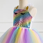 abordables Robes avec des licornes-Enfants Fille Robe à imprimé arc-en-ciel Coloré Soirée Robe Tutu La photographie Paillettes Licou Le style mignon Princesse Tulle 2-8 ans Argent Violet Dorée