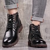 cheap Work Boots-Men&#039;s Brown Faux Leather Ankle Boots – Rugged Lace-Up Work Boots with Non-Slip Sole for Outdoor &amp; Casual Wear