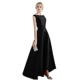 ieftine Rochii de Party-Rochie de seară în stil A-Line Rochie roșie și verde Rochie de nuntă pentru invitați Rochie de petrecere Asimetrică Fără mâneci Guler din piatra prețioasă Satin cu aspect elegant pentru a impresiona