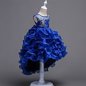 preiswerte Partykleider-kinderkleidung Mädchen Kleid Blumen Hochzeit Party Rüsche Sommer 4-13 Jahre Blau Purpur Grün