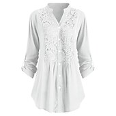 preiswerte Damen Arbeitsoberteile-Damen Hemd Spitzenhemd Tunika Hemdbluse elegant Urlaub Damen einfarbig Blumenspitze Häkel Langarm normale Oberteile Hemdkragen Party Casual Alltag Schwarz Weiß Wein Mintgrün