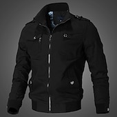 cheap Men&#039;s Jackets &amp; Coats-Men&#039;s Bomber Jacket Lightweight Jacket Summer Jacket Work Jacket Sports Climbing Windproof Warm Patchwork Fall Solid Color Stand Collar Cotton Black Army Green Red Blue Khaki Jacket