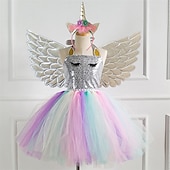 abordables Robes avec des licornes-Enfants Fille Robe à imprimé arc-en-ciel Coloré Soirée Robe Tutu La photographie Paillettes Licou Le style mignon Princesse Tulle 2-8 ans Argent Violet Dorée