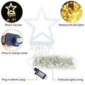 abordables Luces de Navidad-Cadena de luces para árbol de Navidad, decoración al aire libre, cadena de luces de estrellas, 8 modos de enchufe, 350 led, cascada, árbol de Navidad, topper de estrella, luz de hadas para patio,
