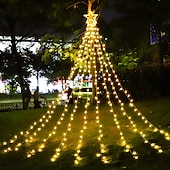 abordables Luces de Navidad-Cadena de luces para árbol de Navidad, decoración al aire libre, cadena de luces de estrellas, 8 modos de enchufe, 350 led, cascada, árbol de Navidad, topper de estrella, luz de hadas para patio,