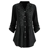 preiswerte Damen Arbeitsoberteile-Damen Hemd Spitzenhemd Tunika Hemdbluse elegant Urlaub Damen einfarbig Blumenspitze Häkel Langarm normale Oberteile Hemdkragen Party Casual Alltag Schwarz Weiß Wein Mintgrün