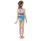 abordables Maillot de bain sirène-Enfants Fille Trois pièces Maillots de bain sirène Maillot de Bain Plage Natation Bloc de couleur à imprimé arc-en-ciel Actif Imprimer Maillots de bain 3-10 ans Eté Rose Claire Rose poussiéreuse