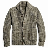 Male Cardigan Sweater Cardigan Sweater Jacket Chunky Knit Regular Solid / Plain Color Shawl Collar Daily Wear Clothing Apparel Fall & Winter Military Green M L XL4