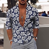 voordelige Bloemenprint-Voor heren Bloemig Tropische bloemen Overhemd Hawaiiaans overhemd Aloha-shirt Lange mouw Overhemd Kraag Modieus Ontwerper Casual Buiten Vakantie Straat blauw S M L