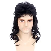 preiswerte Historische Perücken-Lustige Männer Perücke 70er 80er Perücke Rock Perücke 70er 80er Disco Mullet Perücken für Männer Hippie Lange Wellen 60er Männer Perücke für Party Faschingskostüm Nur Perücke Halloween Perücken