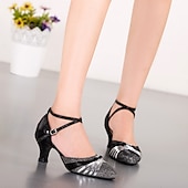 preiswerte Schuhe für Standardtanz und Modern Dance-Damen Ballsaal Schuhe für modern Dance Tanzschuhe Leistung Praxis Walzer Absätze Glitzer Farbaufsatz Kubanischer Absatz Erwachsene Schwarz