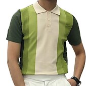 billige genser for menn-Herre Genser Pullover genser Strikke Strikket Fargeblokk Skjortekrage Stilfull Gammeldags stil Dagligdagstøy Klær Vinter Sommer Grønn M L XL