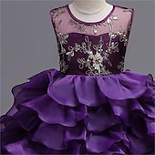 preiswerte Partykleider-kinderkleidung Mädchen Kleid Blumen Hochzeit Party Rüsche Sommer 4-13 Jahre Blau Purpur Grün
