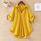 abordables Hauts Unis pour Femmes-chemisier femme streetwear décontracté couleur unie demi manches hauts réguliers col de chemise travail quotidien week-end noir blanc jaune rouge printemps automne