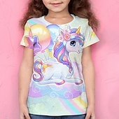 economico Cartone animato 3D della ragazza-Da ragazza 3D Animali maglietta T-shirt Manica corta Stampa 3D Estate Attivo Poliestere Bambino 4-12 anni Da tutti i giorni Standard