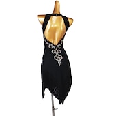 cheap Latin Dancewear-Latin Dance Dress Tassel Crystals / Rhinestones Women&#039;s Performance Daily Wear Sleeveless Spandex