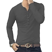 preiswerte Lässiges Henley-T-Shirt-Herren T-Shirt mit Knöpfen T Shirt Langarmshirt Langarm Stehkragen Frühling &amp; Herbst Einfach Leicht Klassisch Lässig Button-Down Urlaub Lässig Ferien Wein Schwarz Weiß Top T-Shirt für Herren
