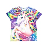 olcso Lány 3D mese-Lány 3D Grafika Állat Szivárvány Póló Rövid ujjú 3D nyomtatás Nyár Aktív aranyos stílus Gyerekek 2-13 év Iskola