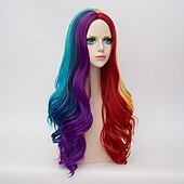 voordelige Feestpruiken-Gothic Kleurrijke Perucq72Cm Lange Vlecht Krullend Gothic Lolita Harajuku Anime Cosplay Kerst Perucq voor Vrouwen Kinderen (Rood/Geel/Blauw/Paarse Halloween Perucq