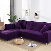 abordables Housse de canapé-housse de canapé extensible bordeaux housse élastique canapé sectionnel fauteuil causeuse 4 ou 4 ou 3 places forme L gris solide doux durable lavable