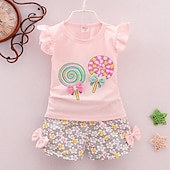 cheap Sets-Girls&#039; 3D Cartoon Bow T-shirt &amp; Shorts Short Sleeve Chic &amp; Modern Basic Casual Kid&#039;s