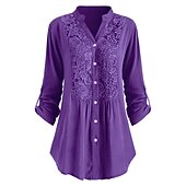 preiswerte Damen Arbeitsoberteile-Damen Hemd Spitzenhemd Tunika Hemdbluse elegant Urlaub Damen einfarbig Blumenspitze Häkel Langarm normale Oberteile Hemdkragen Party Casual Alltag Schwarz Weiß Wein Mintgrün