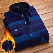 preiswerte Herren-Oberhemden-Herren Oberhemd Flanelljacke Flanell Hemden Kragenhemd Knopfhemd Schottenstoff Hochzeit Party Schwarz / Weiß Rote Marineblau Königsblau Langarm Umlegekragen Winter Bekleidung Button-Down