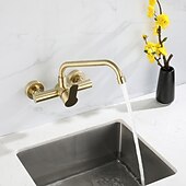 economico Rubinetti per lavello-Rubinetto cucina - Rubinetto cucina monocomando due fori oro spazzolato rubinetteria cucina moderna a parete